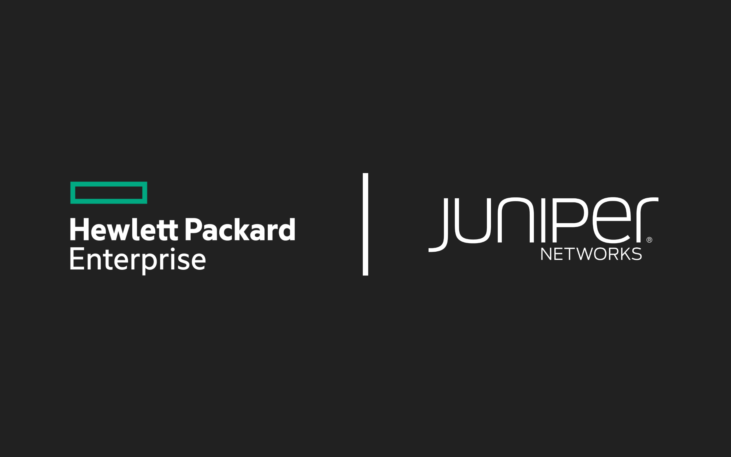Hewlett Packard Enterprise og Juniper Networks logoer.