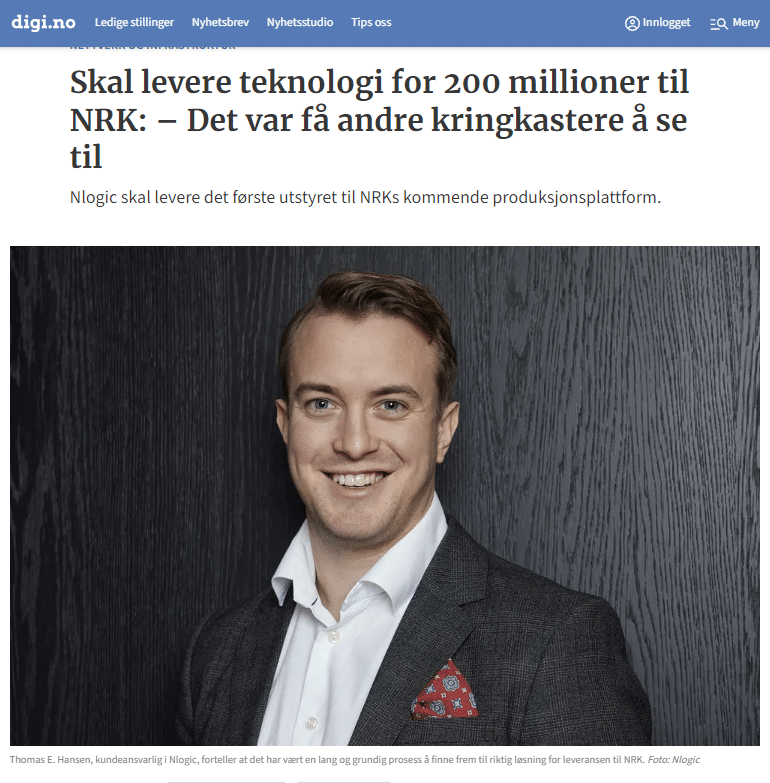 Screenshot av NRK nyhetsside om nLogic.